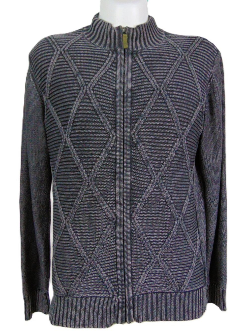 Carbon2Cobalt Men’s Full Zip Thick Sweater Geometric Textured Knit Gray Size L
